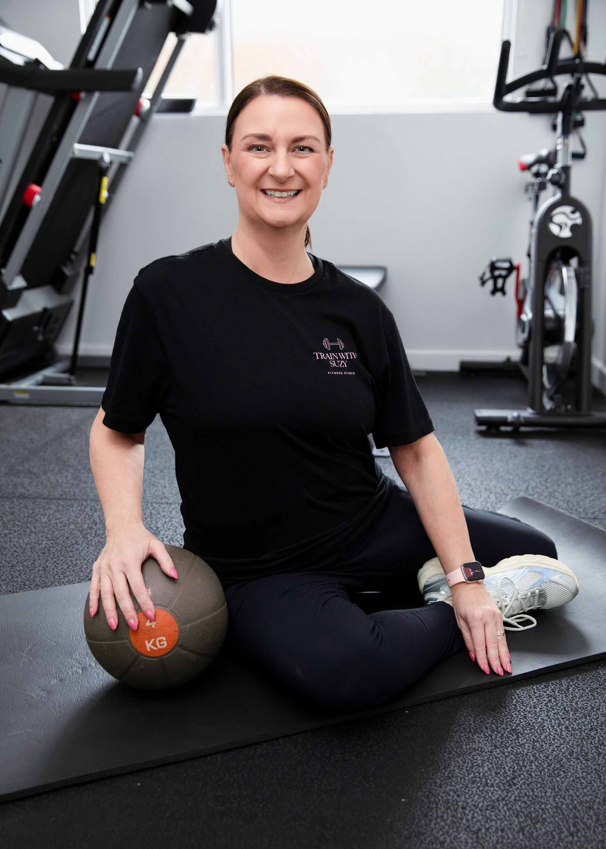 Suzy Newson in her bespoke private gym space at Train with Suzy, Sheffield